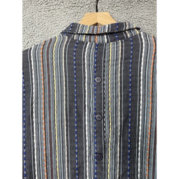 Soft Surroundings Button Top Small Oversized Striped Embroidered Beach Boho Gray - Picture 8 of 15